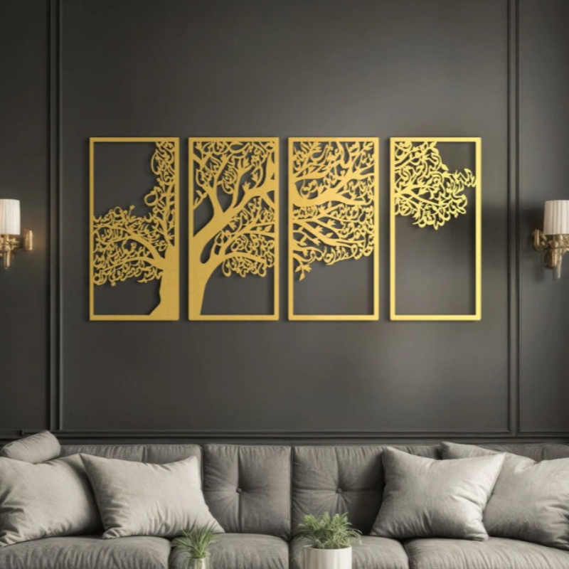 Tree of Surahs (4 Quls) Islamic Wall Art Set of 4 - 54 inches x 24 inches