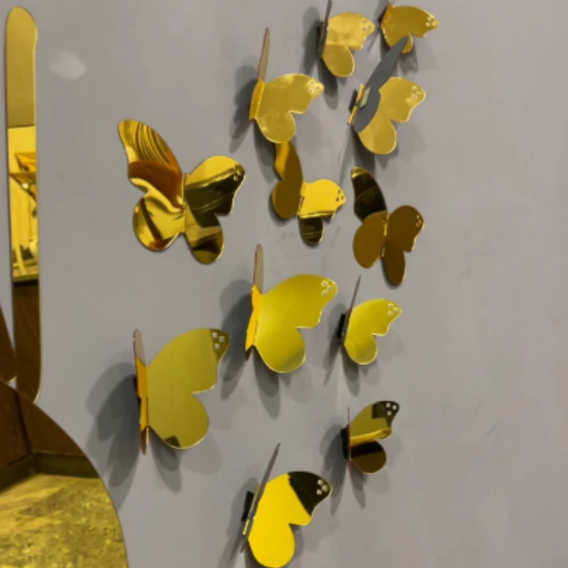 3D Golden Mini Mirror Butterfly Set – Elegant Wall Decor Accent