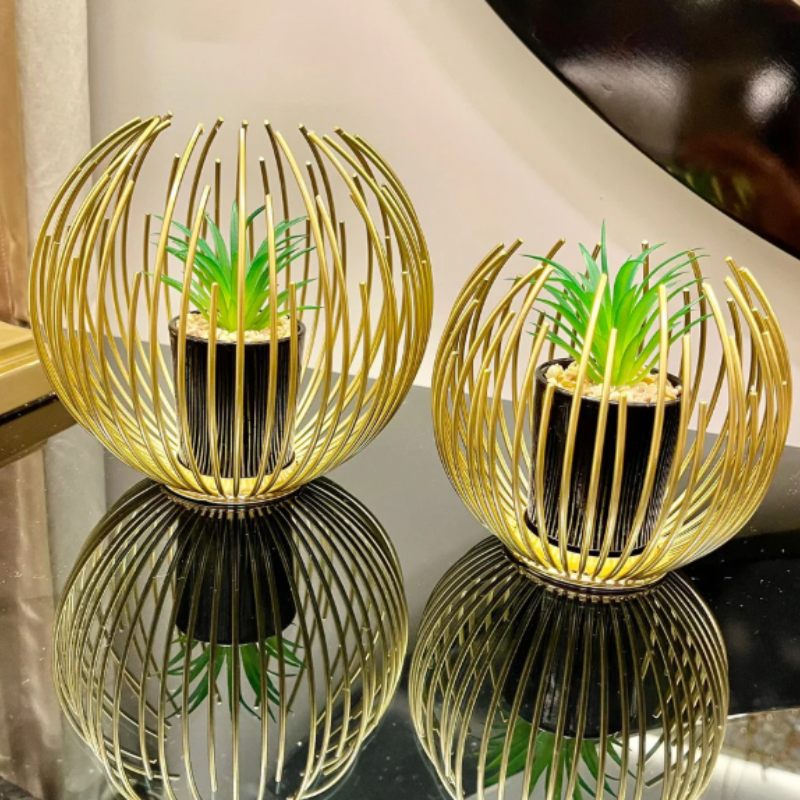 Metallic Golden Globe Decor with Planter Inside