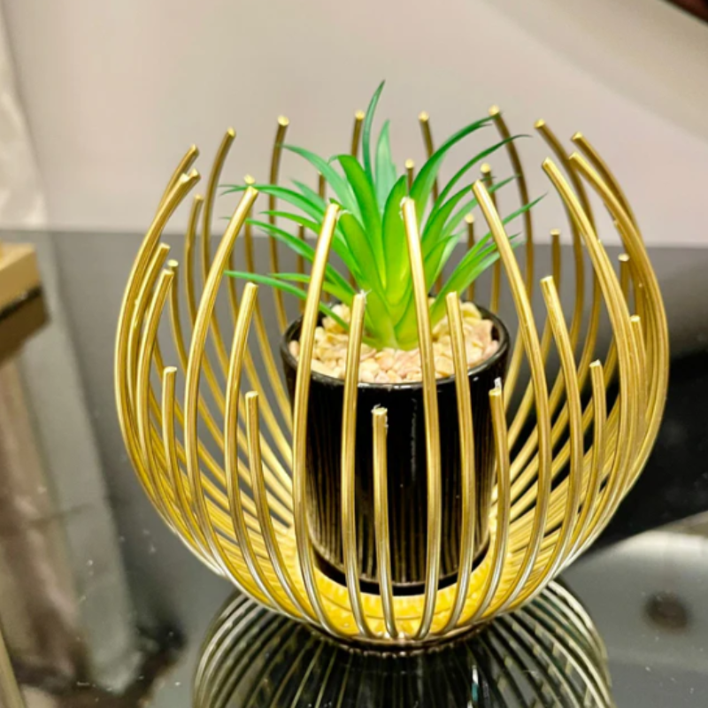 Metallic Golden Globe Decor with Planter Inside