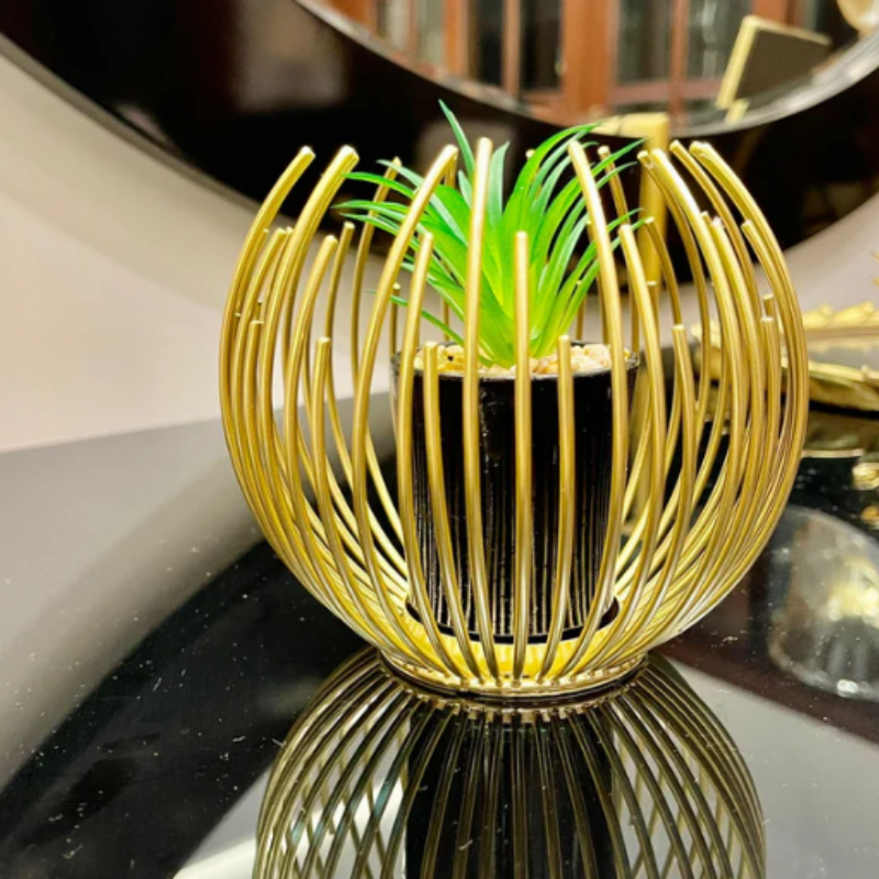 Metallic Golden Globe Decor with Planter Inside