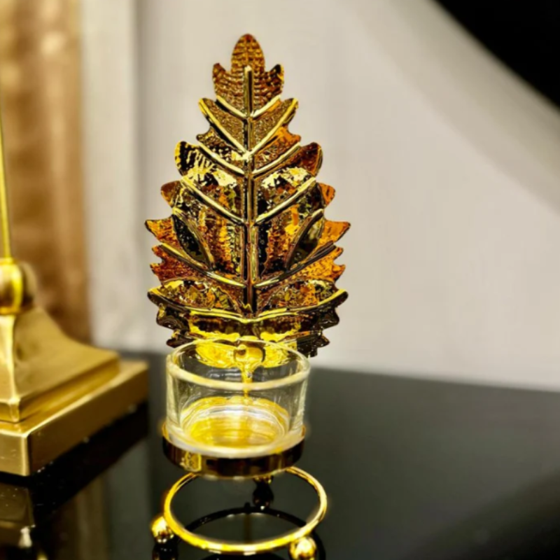 Metal Golden Leaf Decor Candle Holder with With Free LED Candle