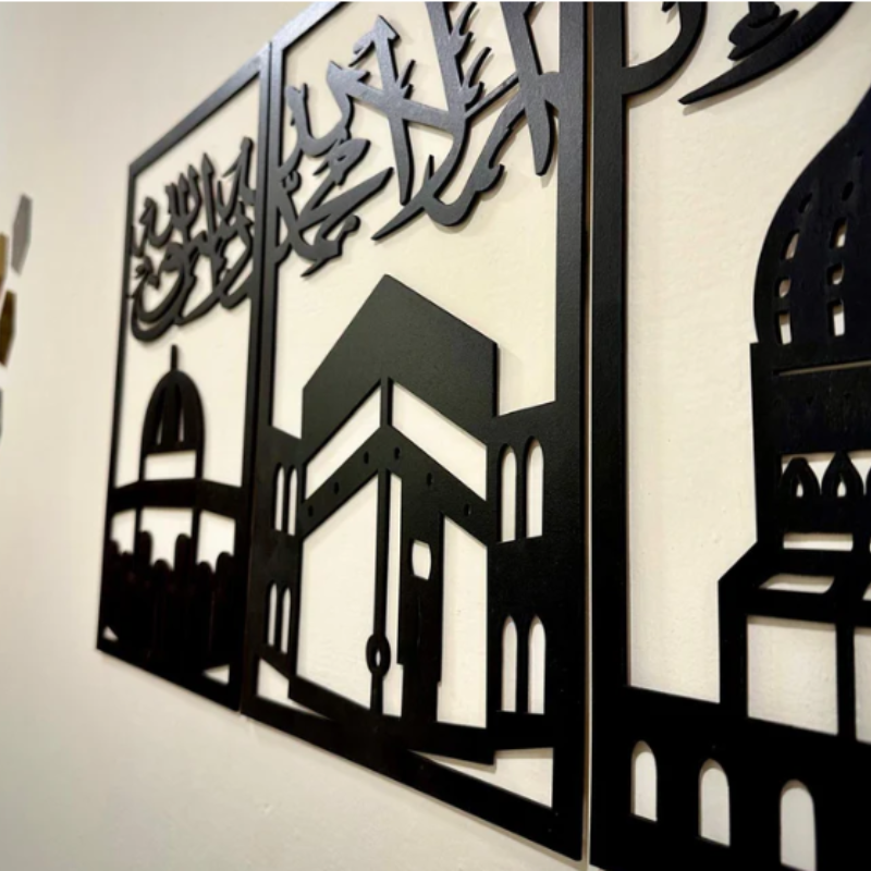 Three Frames Kalma Islamic Wooden Wall Art – Elegant Islamic Decor