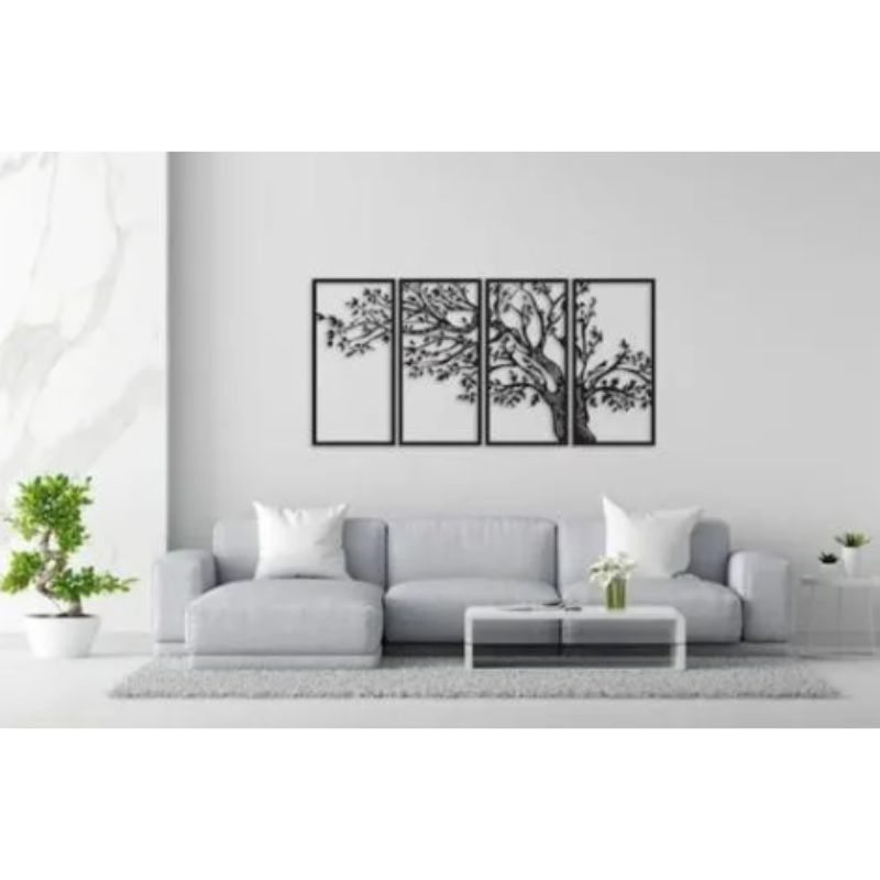 Star Set of 4 Tree Wooden Wall Art for Home Decoration Rustic Wooden Room Decor with Natural Finish and Easy Hanging