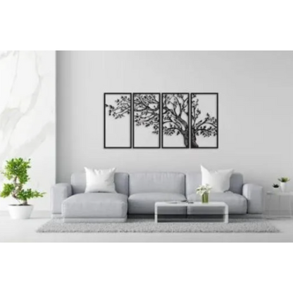Star Set of 4 Tree Wooden Wall Art for Home Decoration Rustic Wooden Room Decor with Natural Finish and Easy Hanging